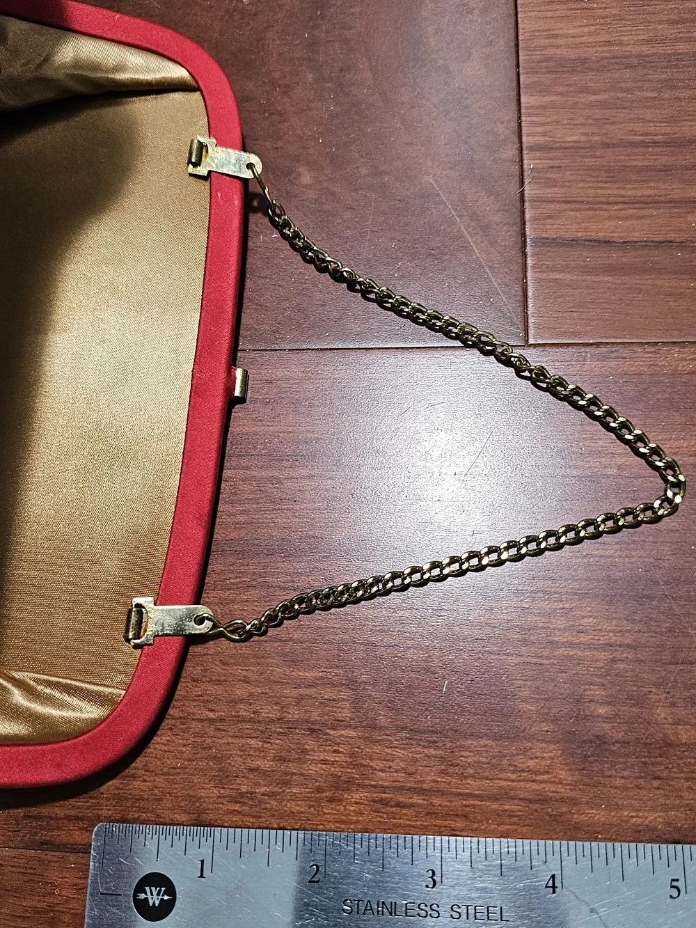 Red Satin Evening Wristlet Clutch with Gold Accent